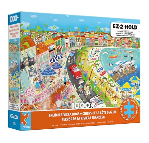 Ceaco - Ez 2 Hold - French Riviera Dogs - 1000 Piece Jigsaw Puzzle For Adults - Challenging Puzzle Perfect For Game Nights - Finished Size Is 30 X 24