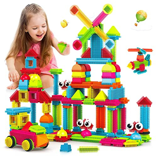 Contixo 144 Pcs Bristle Shape 3D Stem Building Toys, Construction Learning Stacking Educational Block, Creativity Beyond Imagination, Inspirational, Safe & Durable, Recreational Toy For Kids Ages 3-8