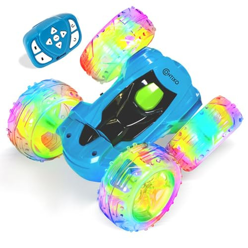 Contixo Sc3A Toy Remote Control Car For Kids With Double-Sided 360Ãƒæ’Ã¢‚¬Å¡ÃƒŠã‚° Rotating Stunt, 4Wd Off-Road Rc Cars With Led Lights, Birthday For Boys And Girls Ages 4 5 6 7 - Blue
