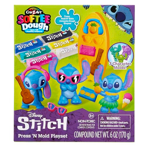 Cra-Z-Art Disney Stitch Softee Dough Press 'N Mold Modelling Dough Playset, 3 Character Molds, Ages 3+