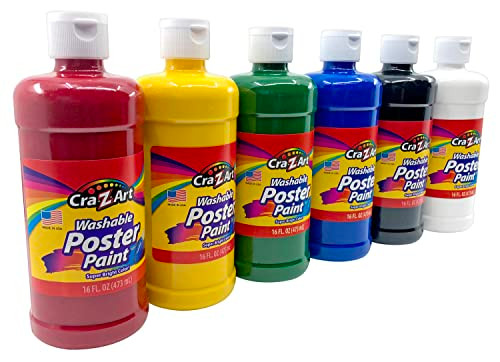 Cra-Z-Art Washable Poster Paint Bulk, Assorted Colors 16Oz Each Bottle, 6 Count