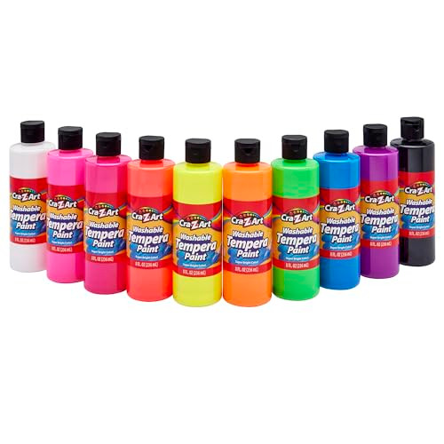 Cra-Z-Art Washable Tempera Paint Bulk Pack 10Ct, Assorted Colors 8Oz Each Bottle