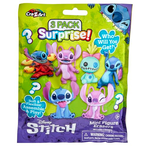 Cra-Z-Art Stitch Surprise 6 Pack Mini Figure Erasers - Get 6 Real, Flexible Erasers To Assemble, Use And Collect, Great For Back To School, Blind Bag Inspired Kids Toy