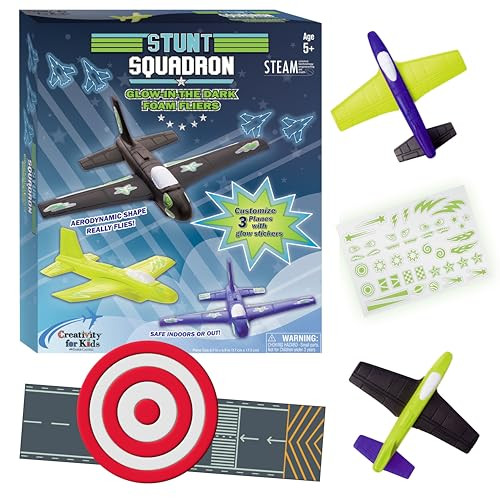 Creativity For Kids Stunt Squadron Glow-In-The-Dark Foam Fliers - Create 3 Foam Airplane Toys, Stem Kits For Kids, Craft And Science Kits For Kids, Toys For Boys And Girls (Ages 5+)