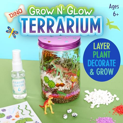 Creativity For Kids Grow N Glow Dinosaur Terrarium Kit  Create, Plant & Grow A Diy Terrarium Kit With Glow-In-The-Dark Stickers & Dino Toys  Holiday Stocking Stuffers Stem Kit (Ages 6+)