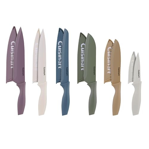 Cuisinart Advantage 12-Piece Kitchen Knife Set, Professional-Quality Nonstick Coated Stainless Steel Knives With Covers, Nonstick Color Coating For Easy Slicing, Ergonomic Handles, G1022-12P