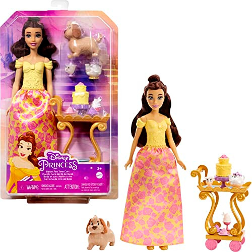 Disney Princess Mattel Disney Princess Belle Tea Time Fashion Doll & Playset With Tea Cart, 3 Character Friends And Food Accessories