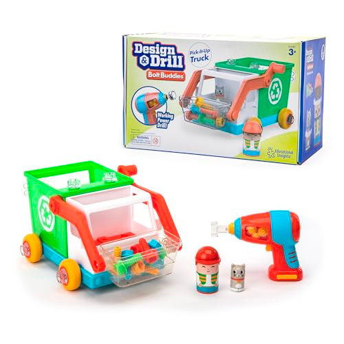 Educational Insights Design & Drill Bolt Buddies Recycling Truck - Construction Toys & Toddler Tools, Kids Tool Set With Real Electric Drill Toy, Take Apart Stem Set, Building Kit &  For Ages 3+