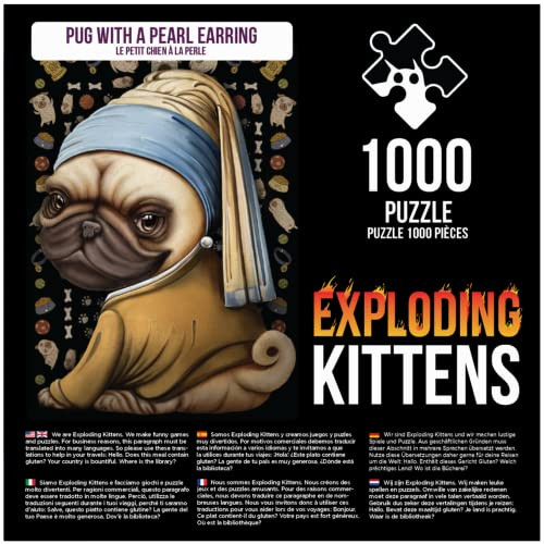 Exploding Kittens Pug With A Pearl Earring Jigsaw Puzzle By Exploding Kittens - 1000 Pieces Jigsaw Puzzle For Adults, Teens, And Kids - Dog Puzzle, Funny Puzzle, Art Puzzle