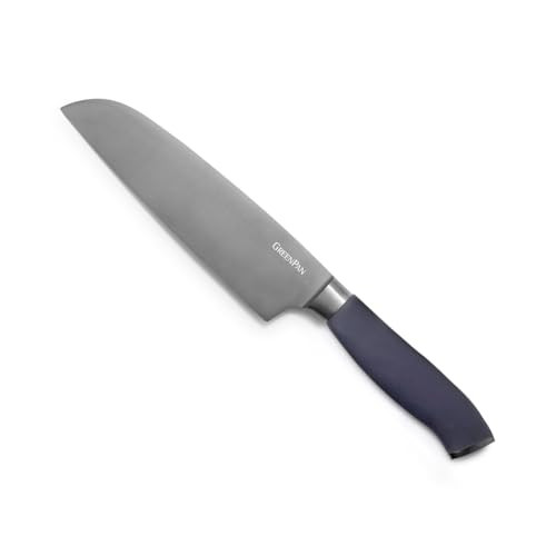 Greenpan Titanium 7" Santoku Knife, Titanium Coated, Stainless Steel, Eco-Friendly, Ergonomic Grip, Slip Resistant, Balanced, Heat Treated, Hand Sharpened, Dishwasher Safe