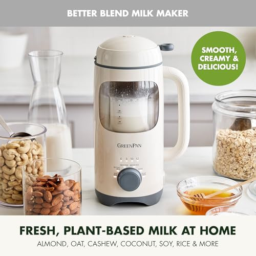 Greenpan Nut Milk Maker, 15-In-1 Homemade Soy, Almond, Oat, Coconut, Non-Dairy, Rice, Soup, Baby Food, Bpa-, Smooth Creamy Texture, Self Clean, Barista Quality Milk, Delay Start, Boil Water, Cream
