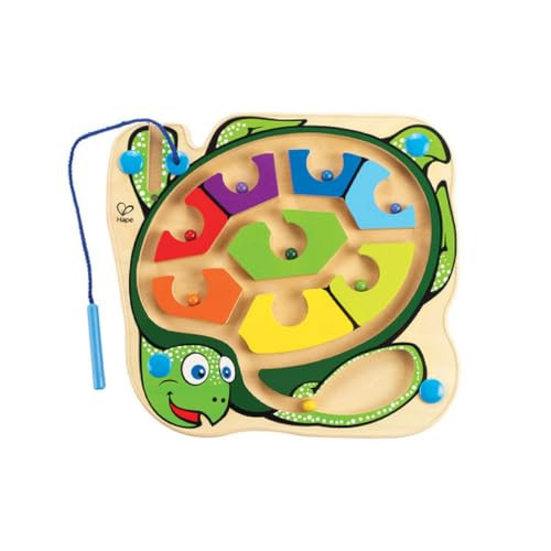 Hape Wooden Magnetic Maze Puzzle Colorblock Sea Turtle Learning And Development Puzzle With Magnetic Wand For Preschoolers