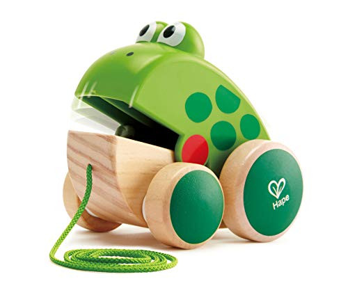 Hape Frog Pull-Along  Wooden Frog Fly Eating Pull Toddler Toy, Bright Colors