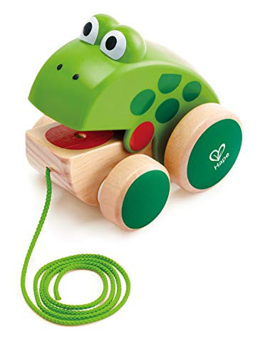 Hape Frog Pull-Along  Wooden Frog Fly Eating Pull Toddler Toy, Bright Colors