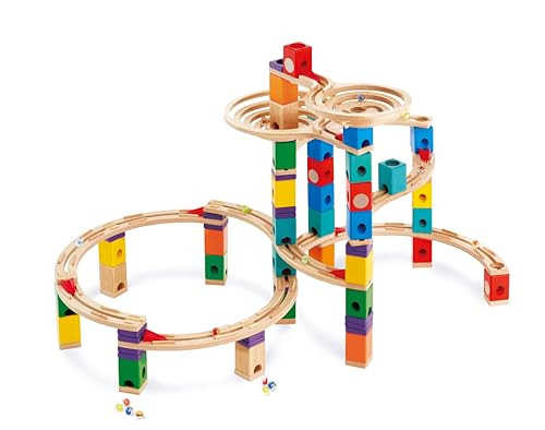 Hape Quadrilla Cyclone Wooden Marble Run Race Maze Construction Building Set Stem Educational Learning Toys For Kids