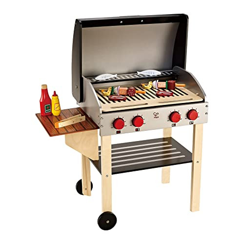 Hape Wooden Gourmet Grill And Shish Kabob Pretend Playset Cooking Sets With Play Food For Kids