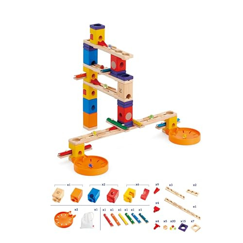 Hape Wooden Quadrilla Marble Run Music Motion Construction With Instruction 97-Piece Stem Educational Learning Toys For Kids