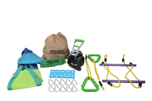 Hape Trelines Swingset Gymnastics Kit 36' - Create An Affordable Swing Set, Slackline & Gymnastics Line - 2 Swings, Double Trapeze Bar, 2 Ninja Tree Gym Rings - For Boys And Girls 3+ Holds 500 Lbs+