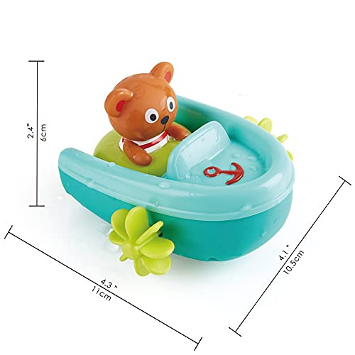 Hape Tubing Pull-Back Boat Bath Toy Teddy Bear Floating Paddle Boat Bath Toy Bathtub Shower Toy For Toddlers