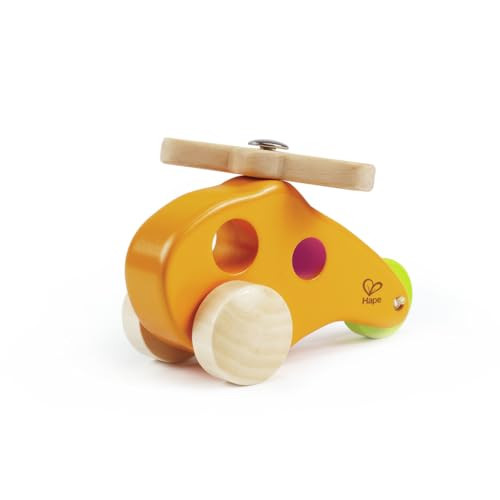 Hape Little Copter Wooden Toy Toddler Play Vehicle, L: 5, W: 2.6, H: 3.5 Inch, Yellow