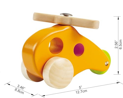 Hape Little Copter Wooden Toy Toddler Play Vehicle, L: 5, W: 2.6, H: 3.5 Inch, Yellow