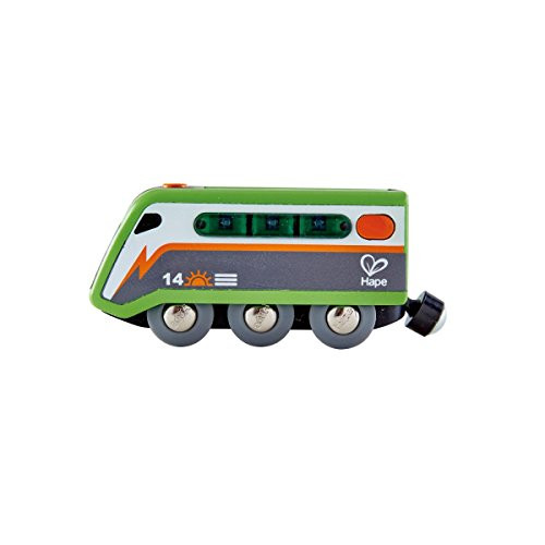 Hape Solar Powered Train  Multi-Colored Train Engine Toy, Railway Track Accessory, Solar Panel Powers Lights, Includes Electricity Level Indicator, Sustainable Play For Kids