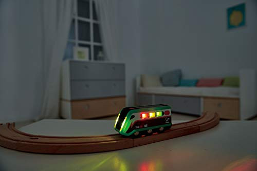 Hape Solar Powered Train  Multi-Colored Train Engine Toy, Railway Track Accessory, Solar Panel Powers Lights, Includes Electricity Level Indicator, Sustainable Play For Kids
