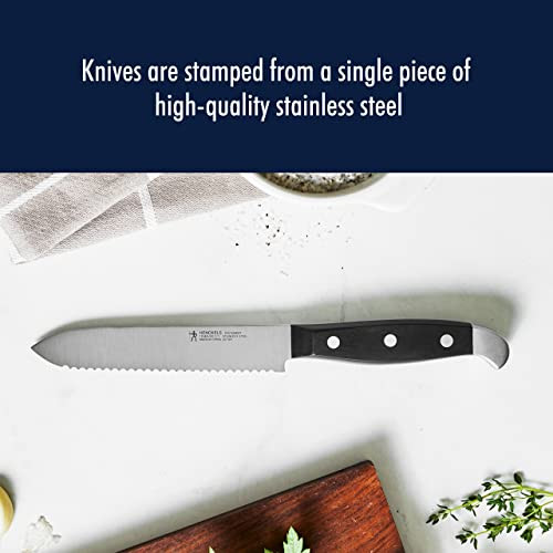 Henckels Statement Razor-Sharp 5-Inch Serrated Utility Knife, Tomato Knife, German Engineered Informed By 100+ Years Of Mastery, Black/Stainless Steel