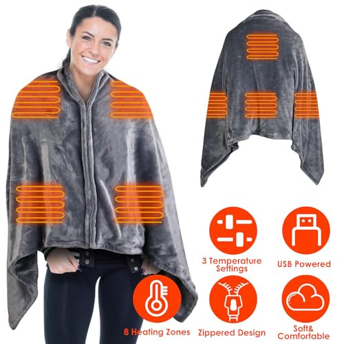 Imountek Usb Heated Blanket Electric Heated Blanket Electric Heated Blanket Heated Poncho Shawl Wrap Throw With Zipper Washable For Home Officeãƒæ’Ã‚¯ÃƒŠã‚¼Ãƒ¹Ã¢‚¬ 59  31In Ãƒæ’Ã‚¯ÃƒŠã‚¼Ãƒ¢Ã¢Š¬Ã‚°