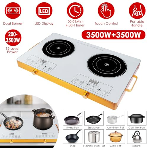 Imountek Electric Single Ceramic Stove 3500W Electric Cooktop Hot Plate Infrared Countertop Burner With 12 Power & Temperature Levels 0-3H Timer Portable Handle Led Display For Home (White)