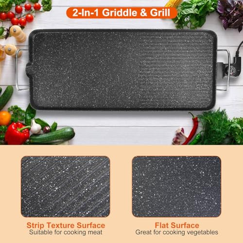 Imountek Electric Griddle 1400W Electric Barbecue Grill Hot Plate Cooking Bbq Griddle Non-Stick Table Top Grill Griddle 5-Power Adjustment For Indoor Outdoor Camping Picnic(M)