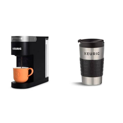 Keurig K- Slim Single Serve K-Cup Pod Coffee Maker, Multistream Technology, Black & Travel Mug Fits K-Cup Pod Coffee Maker, 1 Count (Pack Of 1), Stainless Steel