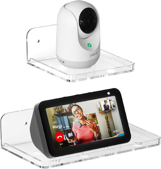 Liboer Wall Mount Floating Shelves For 2 Pcs Camera Mini Speaker Shelf Baby Monitor - Clear Mini Shelf Flexible Use For Wall Space In Bedroom Bathroom Kitchen Living Room