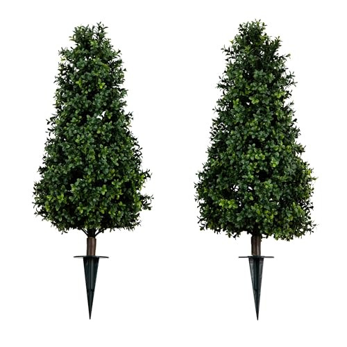 Nearly Natural 3Ft. Uv Resistant Artificial Boxwood Plant With Integrated Ground Stake (Indoor/Outdoor) - Set Of 2