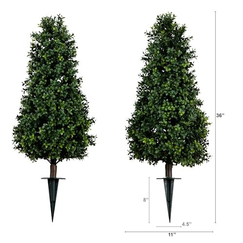 Nearly Natural 3Ft. Uv Resistant Artificial Boxwood Plant With Integrated Ground Stake (Indoor/Outdoor) - Set Of 2