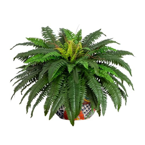 Nearly Natural 32In. Artificial Double Boston Fern In Handmade Mexican Talavera Ceramic Planter