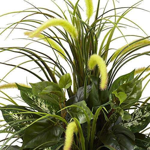 Nearly Natural 6727 3Ft. Mixed Greens & Cattails With Planter, 26 X 26 X 36 Inches, Green