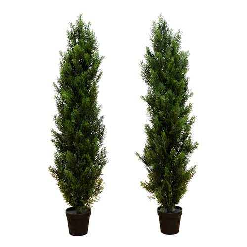 Nearly Natural 4Ft Cedar Topiary Artificial Trees, Uv Resistant, Indoor/Outdoor Decor, Set Of 2, Wear-Resistant, Realistic Design, No Maintenance Required