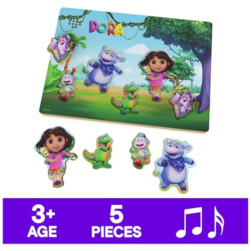 Spin Master Games, Dora The Explorer Sound Puzzle, 5-Piece Wood Puzzle For Toddlers & Kids, With Sounds, Wooden Toddler Learning Toy, For Ages 3 & Up
