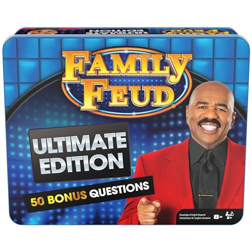 Spin Master Games, Family Feud: Ultimate Edition, Includes Tin Storage Box & 50 Bonus Questions, Friendly Competition Game, Family Game Night, 3+ Players, For Ages 8 & Up