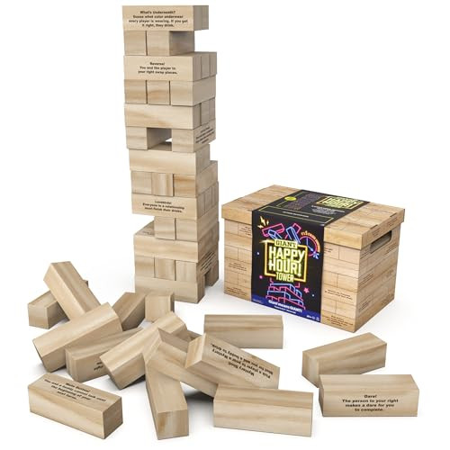 Spin Master Games, Happy Hour Tower, Giant Jumbling Wooden Blocks, College Game, Bachelorette Party, House Party, For Ages 18+