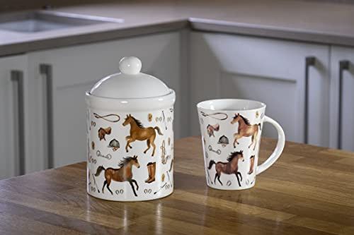Spotted Dog  Company Spotted Dog  Company Ceramic Food Storage Jar With Lid, Decorative Kitchen Canister For Coffee Tea Sugar, Novelty Treat Container, Equestrian Themed s For Pony Horse Lovers 30Oz