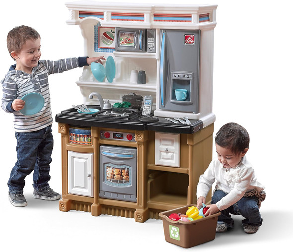 Step2 Lifestyle Dream Kids Kitchen Playset, Indoor/Outdoor Kitchenette, Interactive Play With Lights And Sounds, Made Of Durable Plastic, 37 Piece Toy Accessories, Toddlers 2+ Years Old, Gray