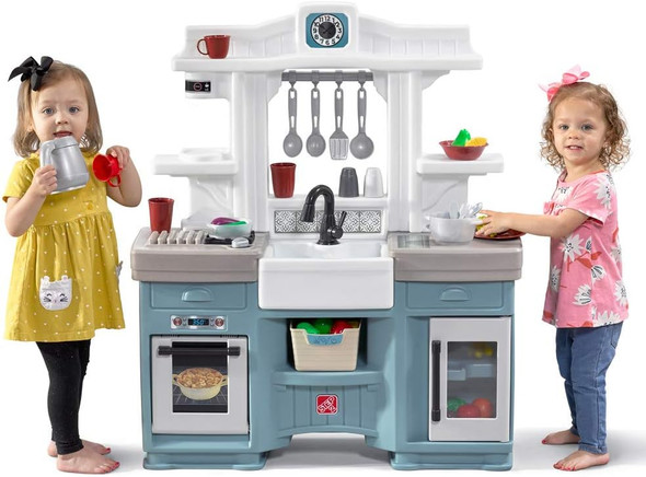 Step2 Timeless Trends Kids Kitchen Playset, Indoor/Outdoor Kitchenette, Interactive Play With Lights And Sounds, Made Of Durable Plastic, Includes 21 Piece Toy Accessories, For Toddlers 2+ Years Old