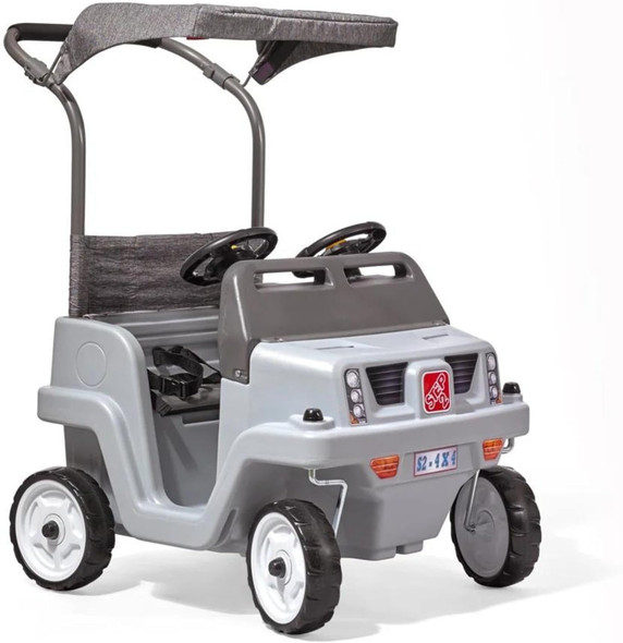Step2 Side-By-Side Push Around Suv, Kids Push Car, 2 Seats, Stroller Substitute, Includes Seat Belts & Horns, Made Of Durable Plastic, Max Weight 100 Lbs., For Toddlers 1.5-5 Years Old, Gray