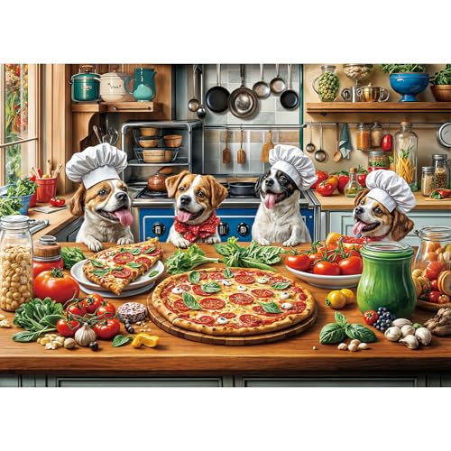 Tangmosaic Funny Dog Pizza Jigsaw Puzzle, 1000 Piece Puzzle For Adults, Food Kitchen Jigsaw Puzzle, Animal Pet Lover Challenging Puzzles, Home Decoration Puzzle, Interlock Perfectly No Dust