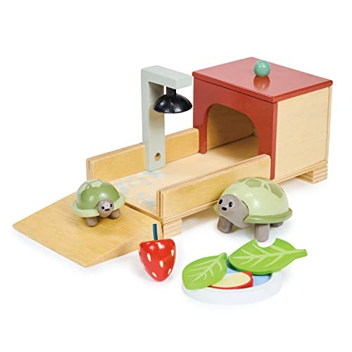 Tender Leaf Toys - Tortoise Pet Set - 10 Piece Wooden Animal Play Set With Mummy And Baby Tortoise, House, And Food - Great Add-On Pet Play Set To Dollhouse Play For Children - Age 3+