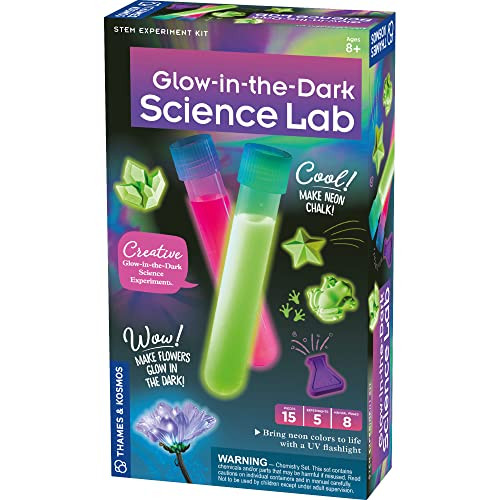 Thames & Kosmos Glow-In-The-Dark Science Lab Stem Experiment Kit  5 Fun, Safe Activities With Glowing Substances & Neon Pigments  Diy Glow Sticks, Neon Chalk & More  Includes Uv Flashlight