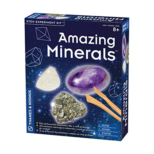 Thames & Kosmos Amazing Minerals Stem Experiment Kit  Excavate 3 Real Mineral Specimens  Explore Crystals, Rocks & Minerals  3-Language Instruction Manual (English, French, Spanish)