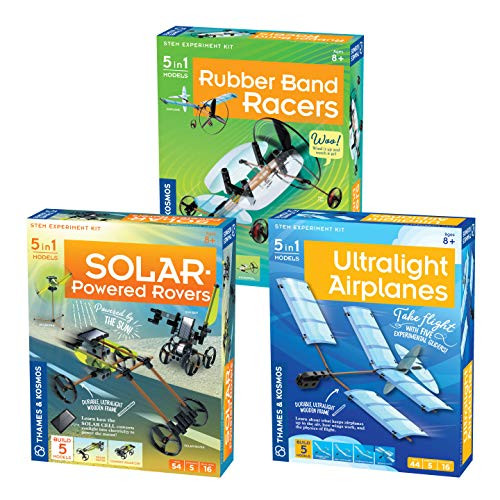 Thames & Kosmos Fun, Educational Engineering 3-Pack Bundle  Ultralight Airplanes, Rubber Band Racers, Solar-Powered Rovers  Learn About The Physics Of Flight, Energy Conversion & Solar Energy